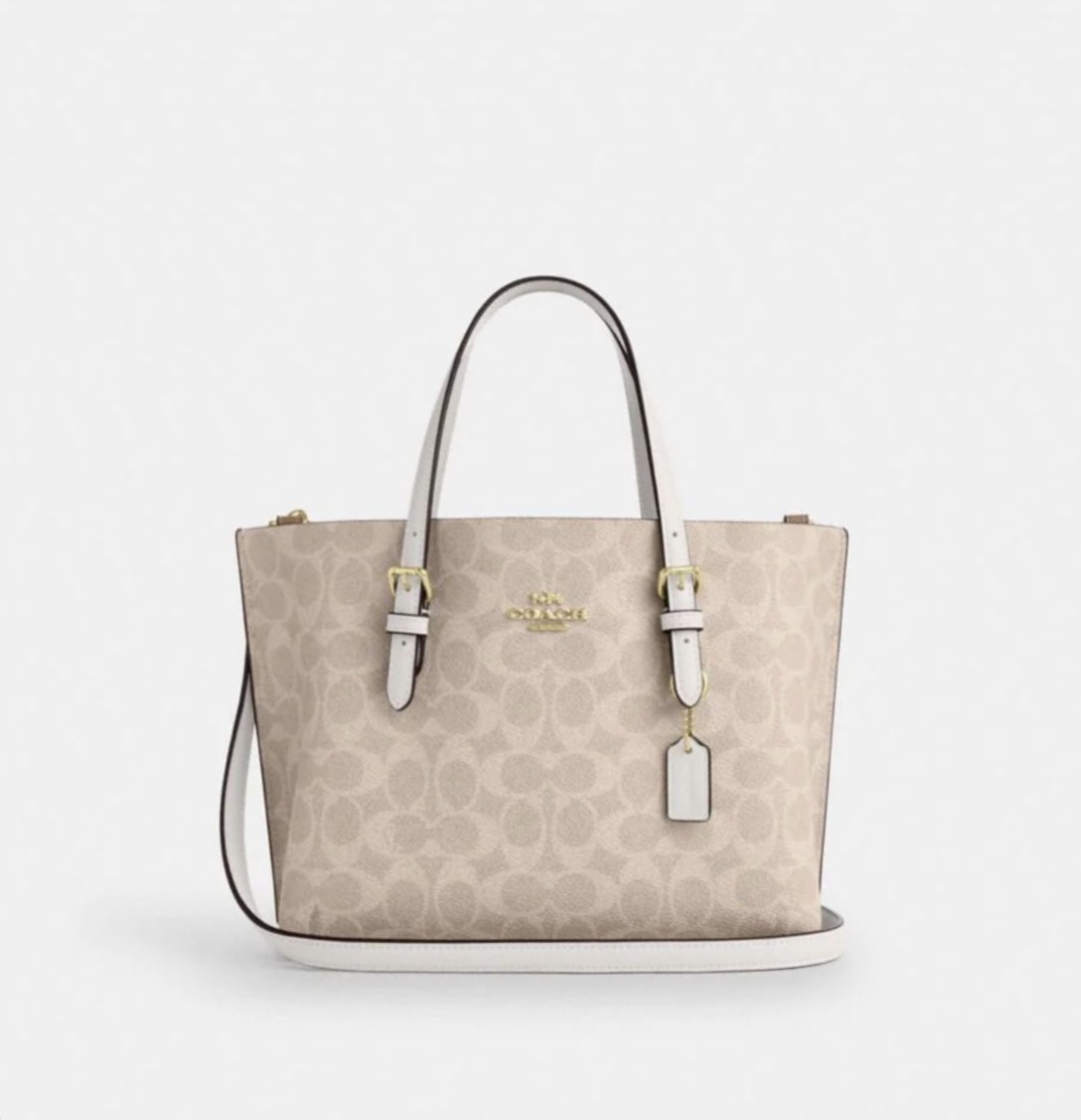 Сумка тоут Coach натуральная кожа бежевый, айвори