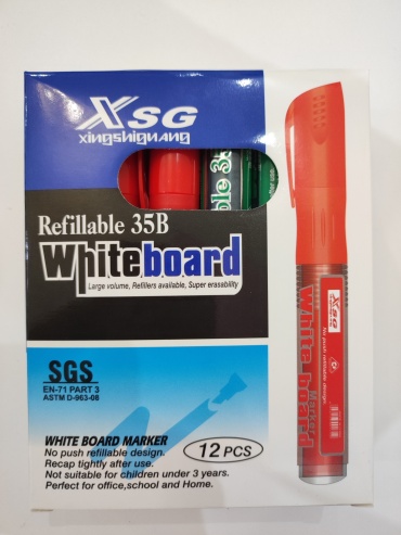 Маркер Whiteboard Refillable 35b, 12 шт, 2 мм, Черный, красный, зелёный, синий