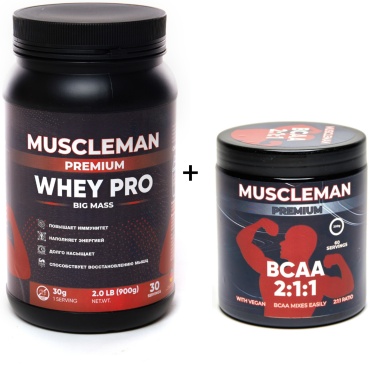Muscleman whey pro 900g+bcaa 300g банан 900 г