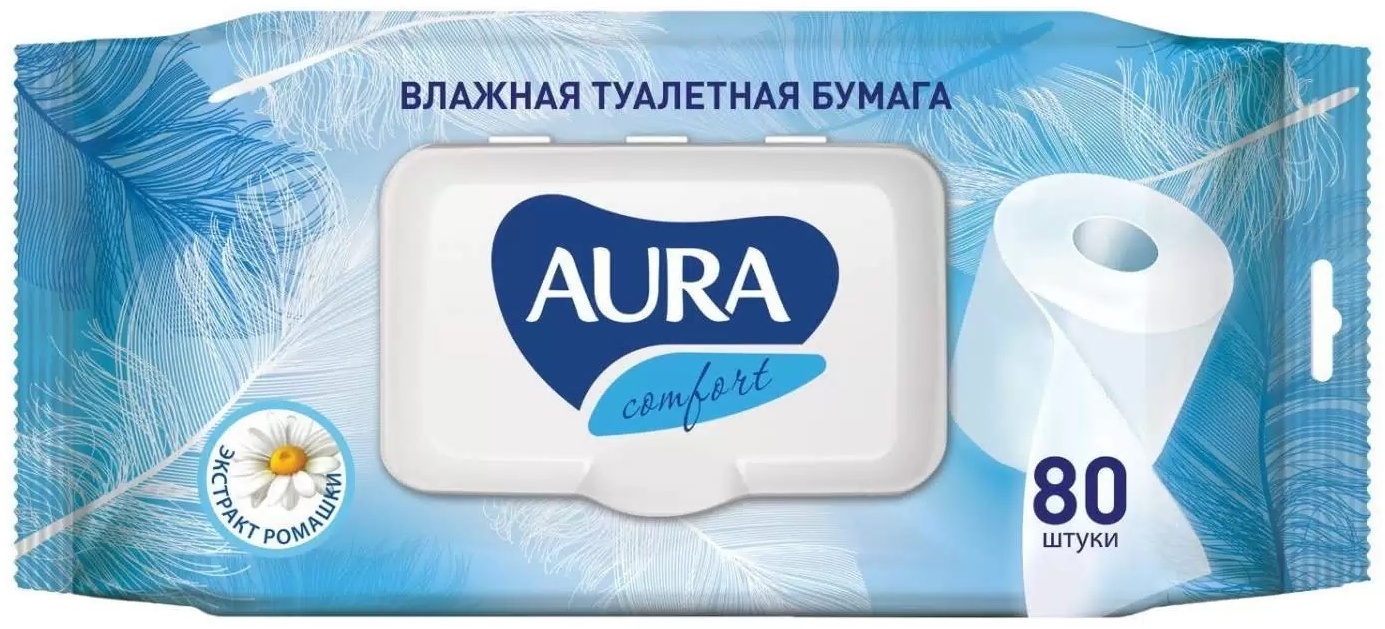 AurA влажная туалетная бумага 1-слойный 80 шт, бамбук