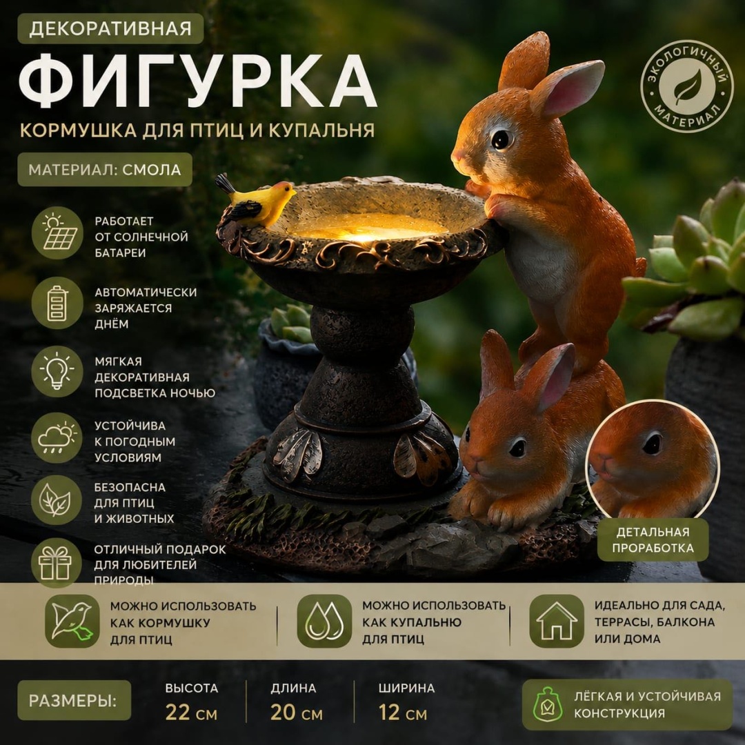 Фигурка Зайчики, поилка птиц 30415905_576886900 22 см