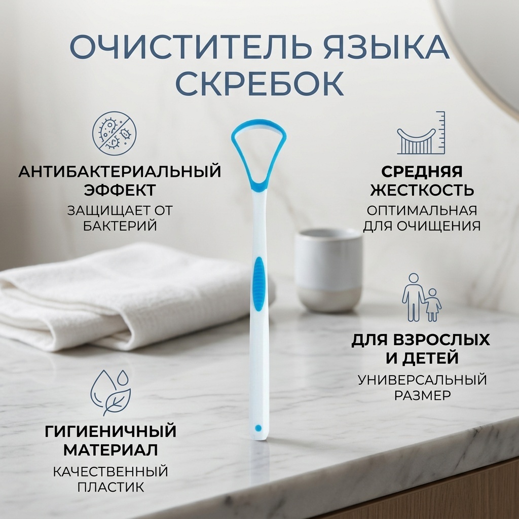 Скребок синий очиститель языка средняя 1 шт