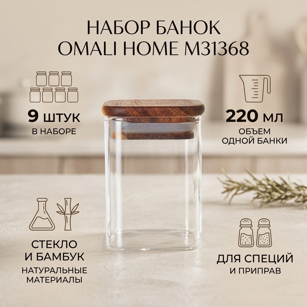 OMALI HOME набор банок M31368, стекло, бамбук