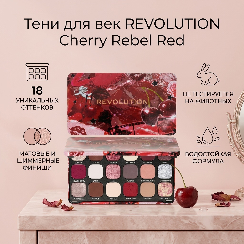 REVOLUTION тени прессованные Cherry Rebel Red