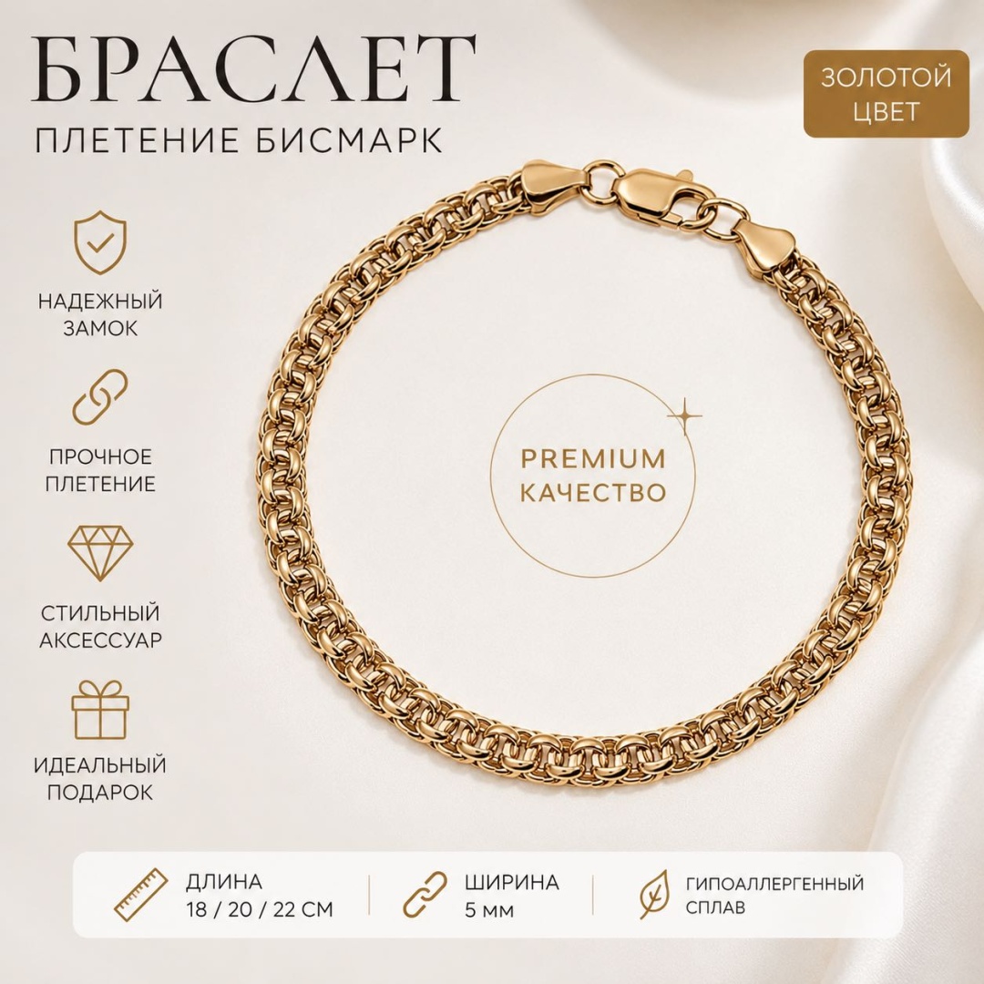 ESTELLA БР-2374-РУ-631 длина 19 см, вес 9.85 г золото, плетение бисмарк
