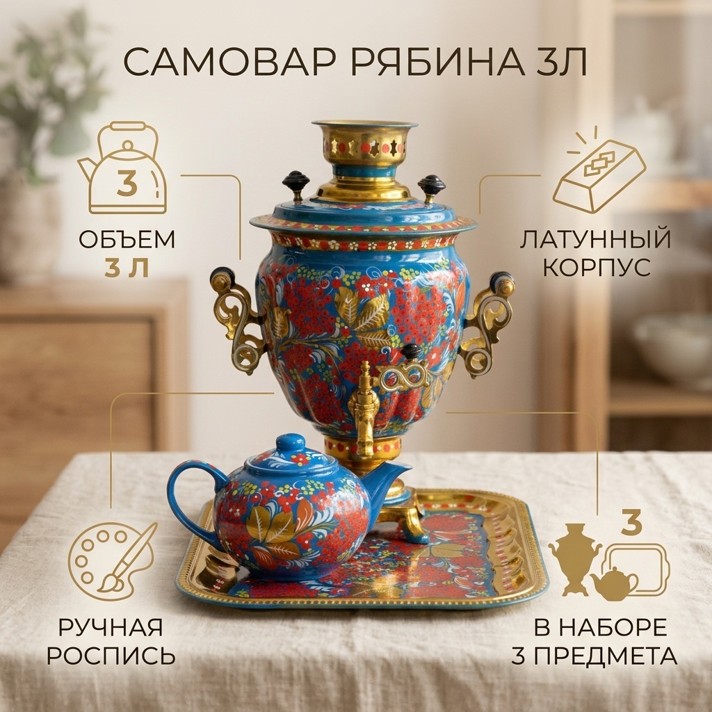 Тульский Самовар самовар Рябина Ср0Рб-20977 3 л, латунь