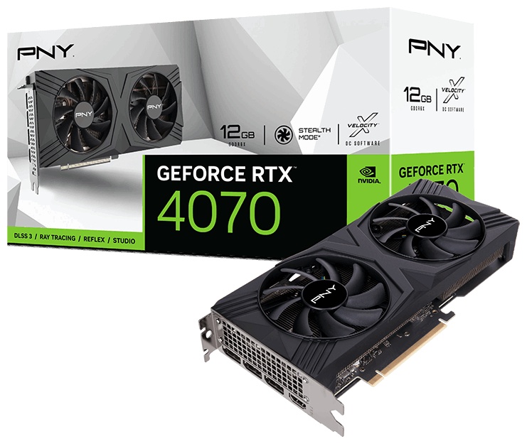 Видеокарта PNY PNY GeForce RTX 4070 12GB Verto Dual Fan Graphics Card DLSS 3 (192-bit, PCIe 4.0, GDDR6X, HDMI/DisplayPort, Supports 4k, 2 Slot) 12 Гб