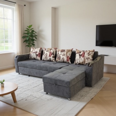 Диван угловой ROOM MEBEL 996, 200х74 см, обивка комбинированная, серый