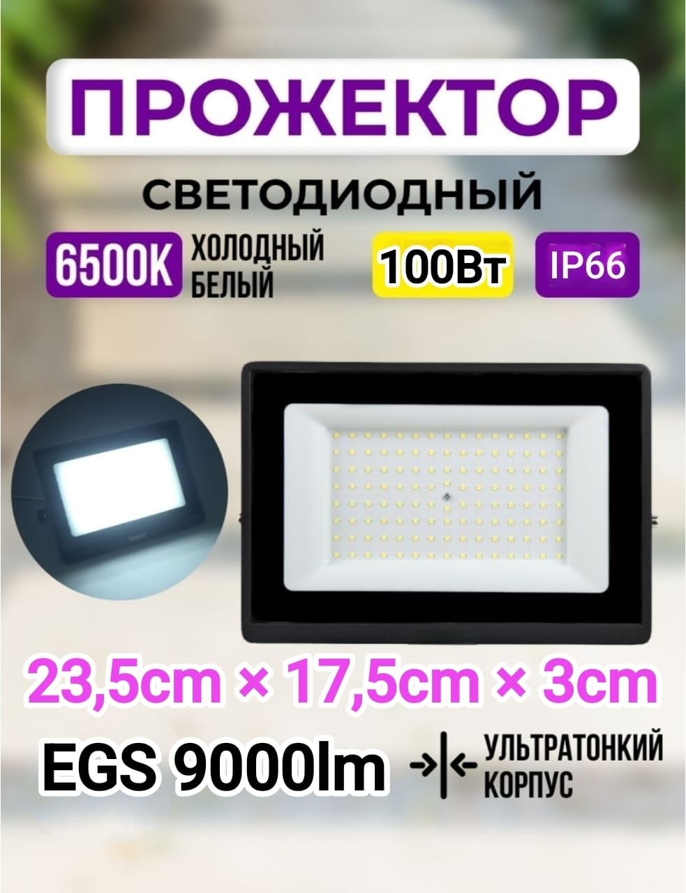Прожектор на дуге крепления LOBRUN 100 Вт, холодный белый