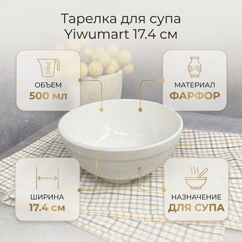 Тарелка Yiwumart 17.4 см, 1 шт, фарфор