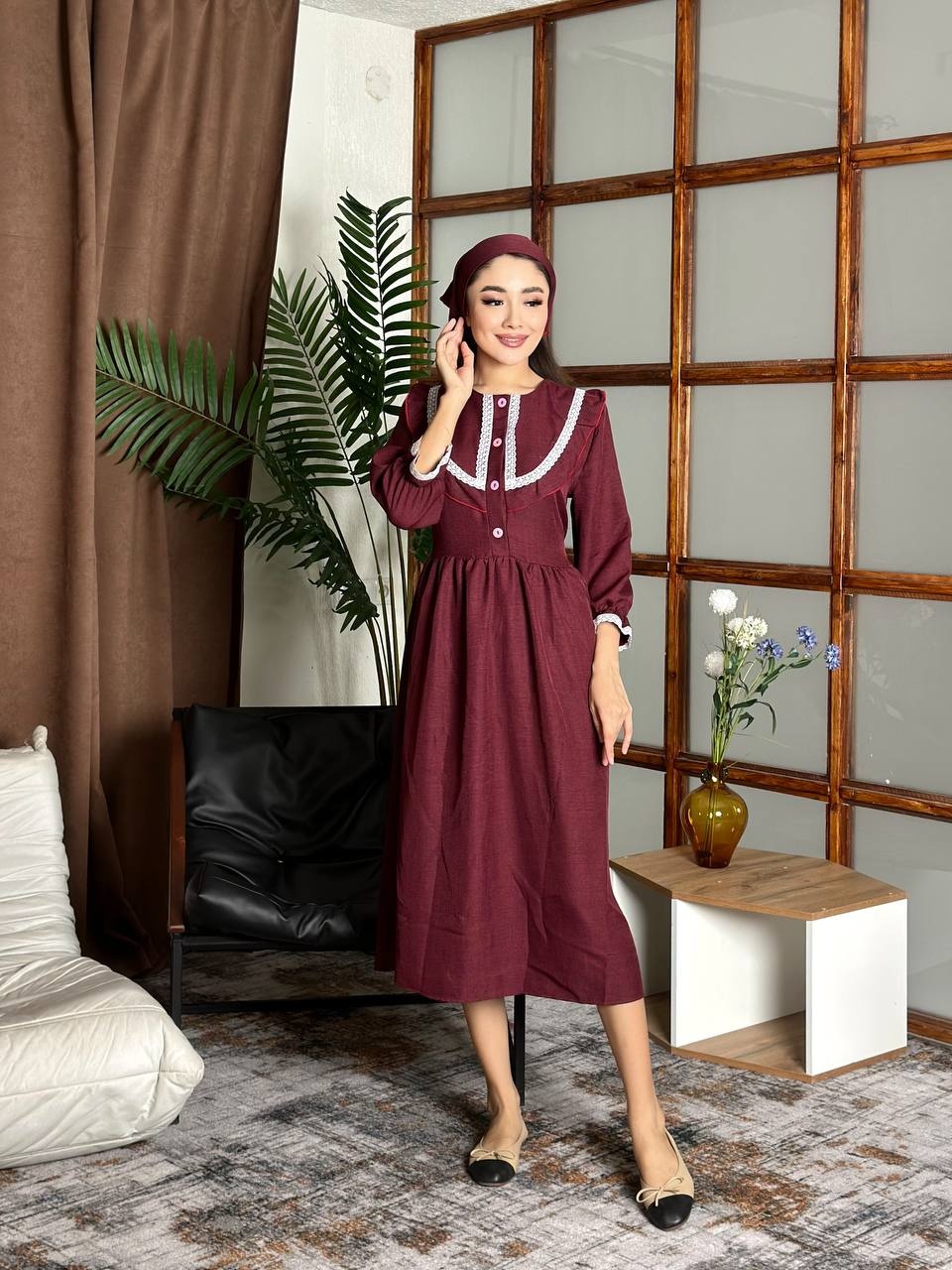 Хлопковый халат BAYAN COLLECTION бордовый