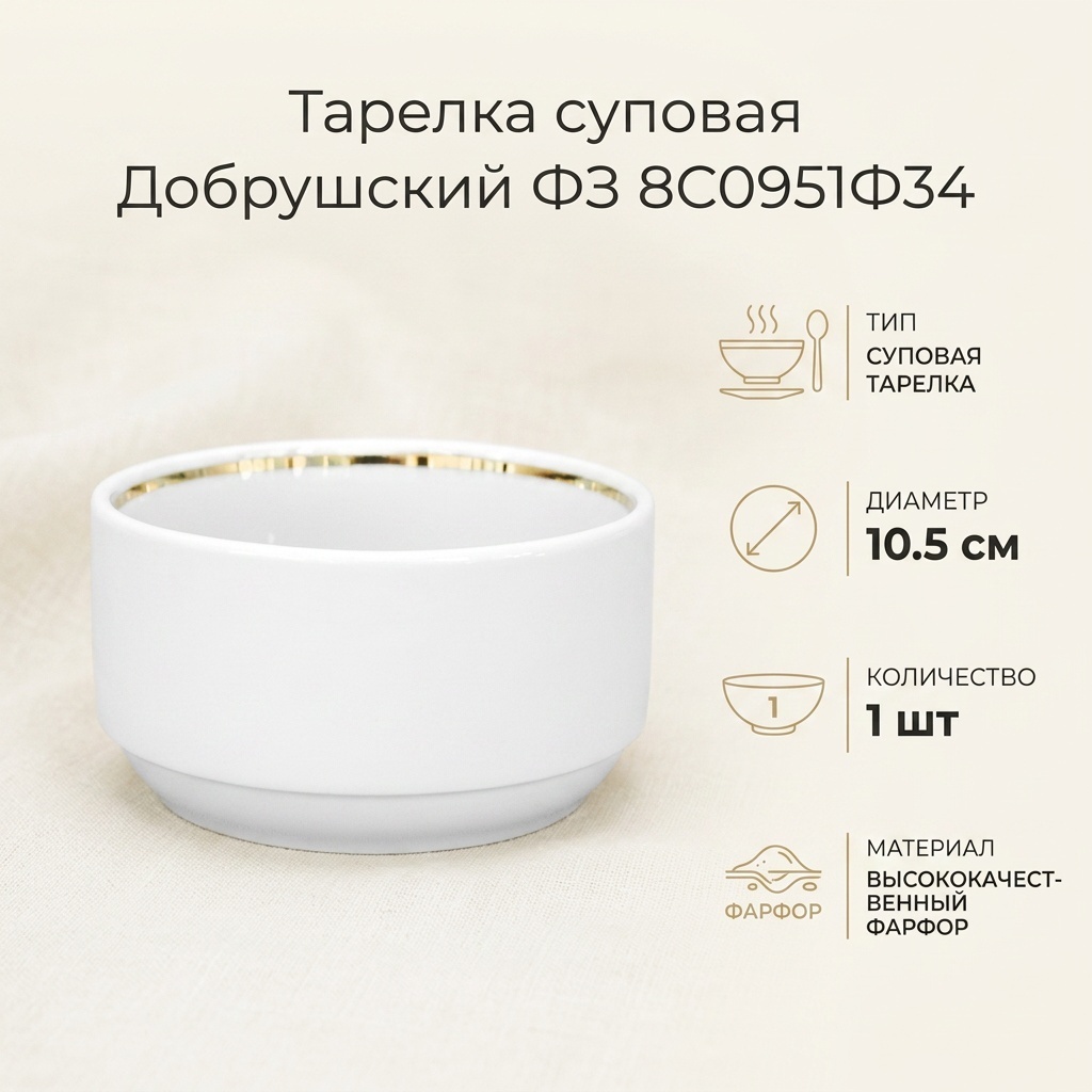 Суповая тарелка Добрушский фарфоровый завод 10.5 см, 1 шт, фарфор