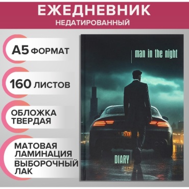 Ежедневник Calligrata Машина в ночи, A5, 160 л, мультиколор