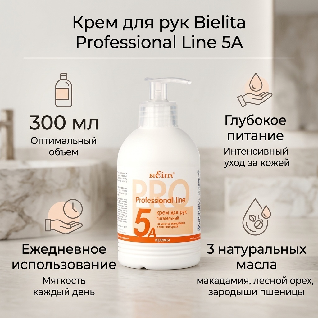 Bielita-Вiтекс Professional line 5A на маслах макадамии и лесного ореха крем для рук 300 мл