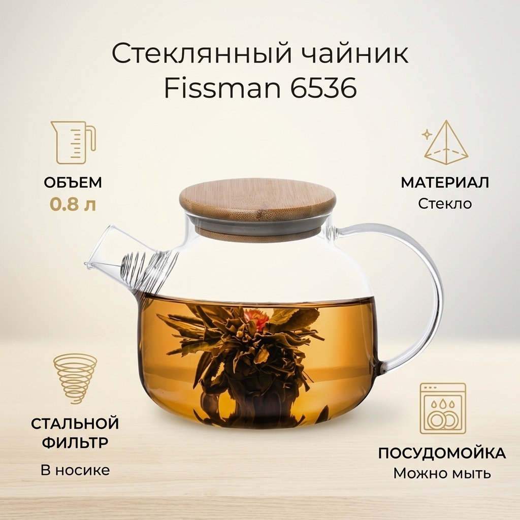 Чайник Fissman 6536 0.8 л, стекло