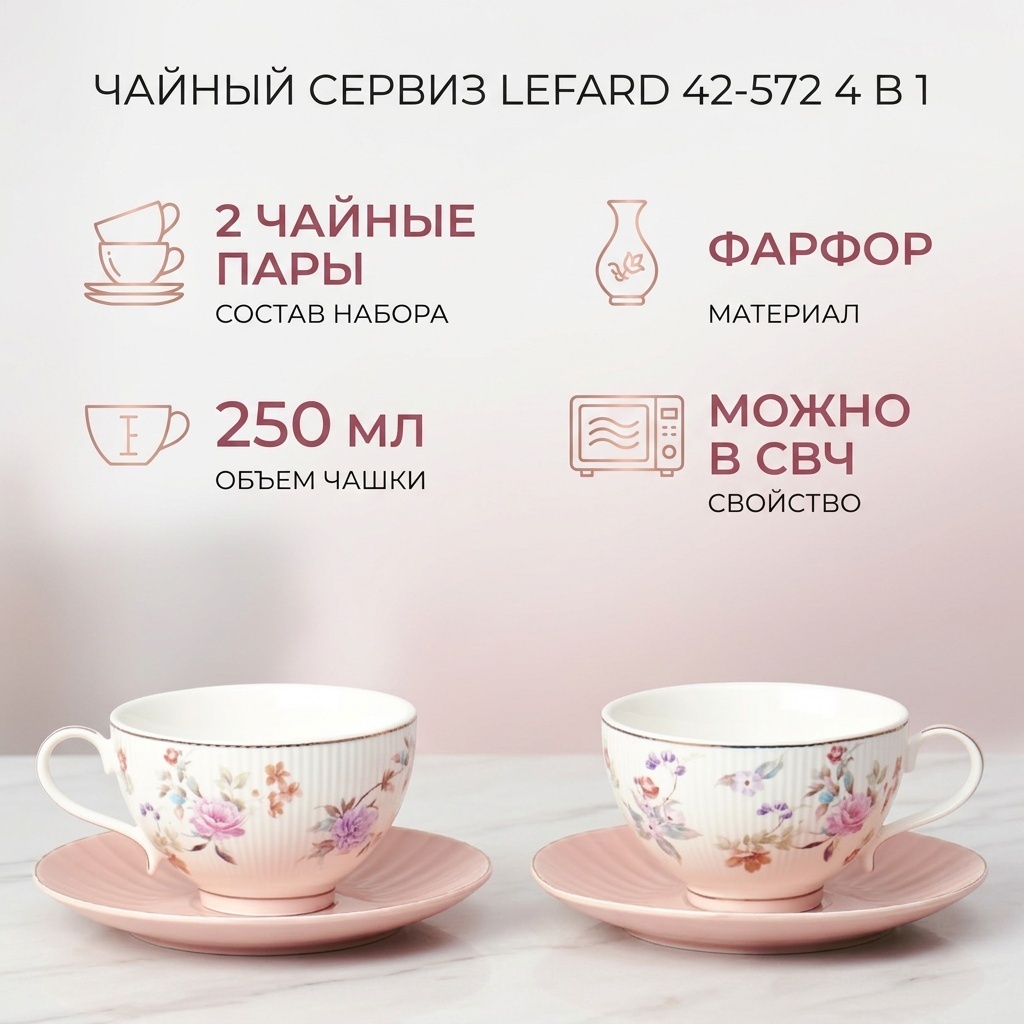 Сервиз на 2 персоны Lefard Времена года, предметов: 4, чайный, керамика