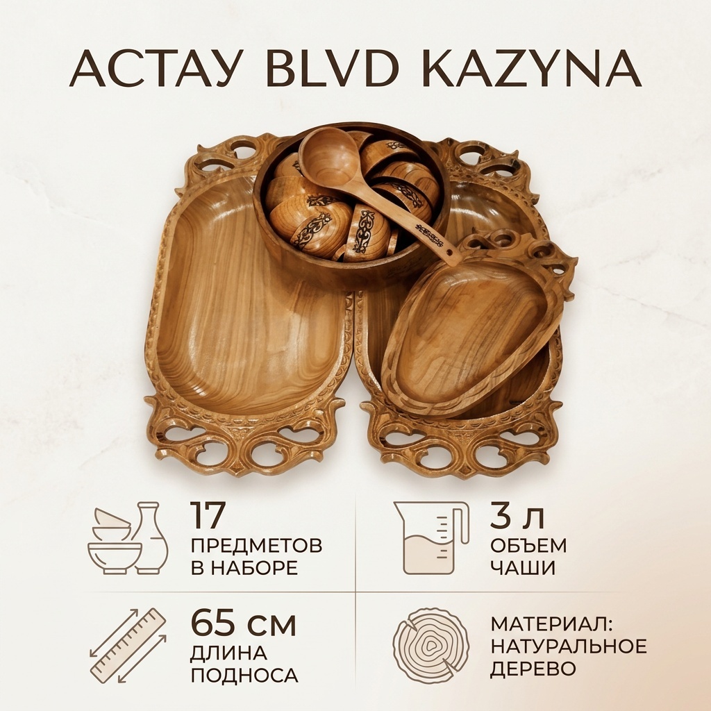Астау A BLVD 65х28 см, дерево, бамбук, 17 шт