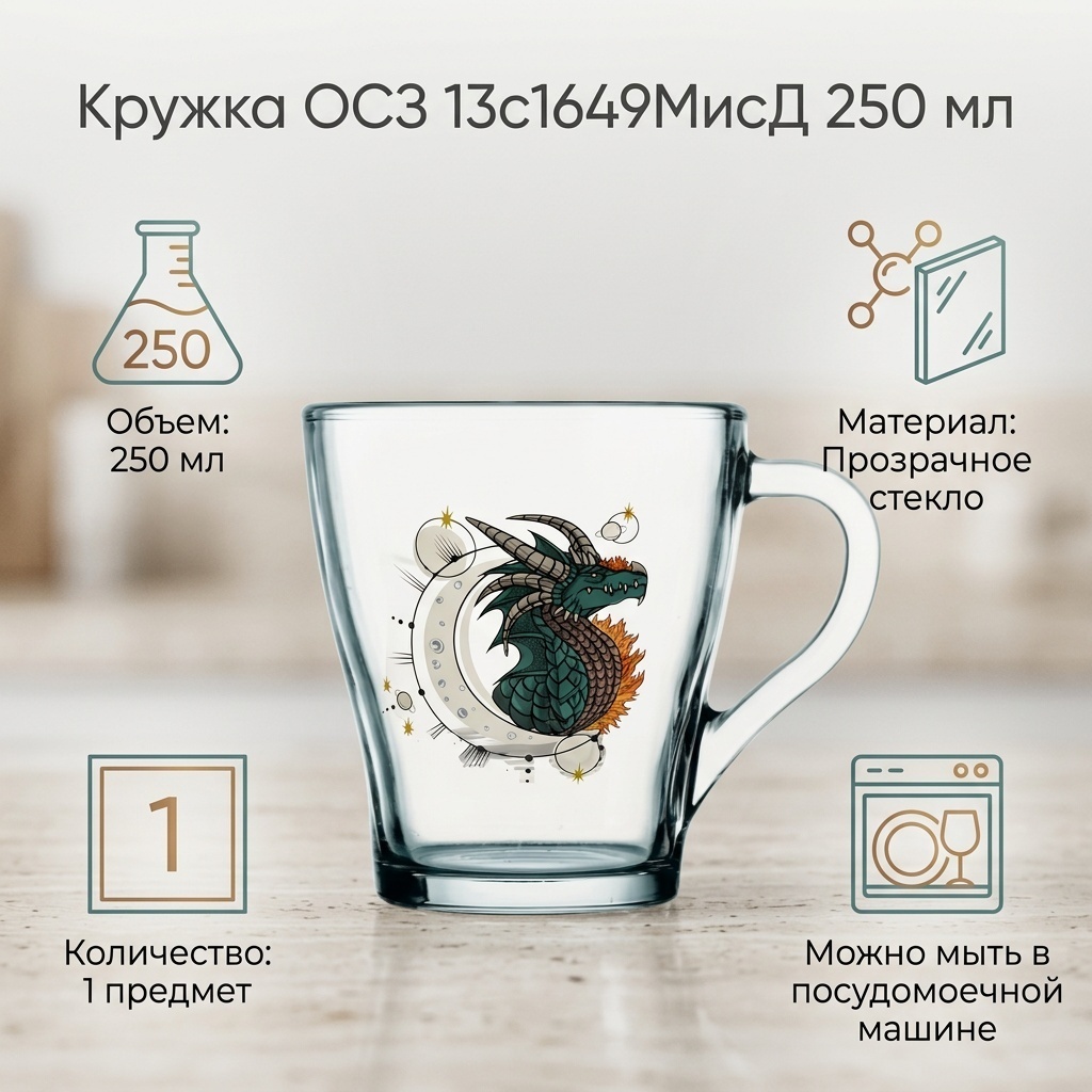 Кружка ОСЗ , 250 мл, стекло, 1 шт.