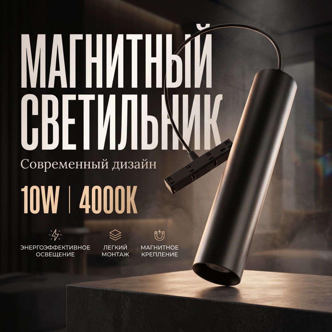 Магнитный трековый светильник 20W 4000K черный