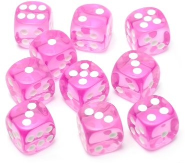 Игральные кости STUFF PRO D6 шестигранные 16 мм 10 шт розовые прозрачные