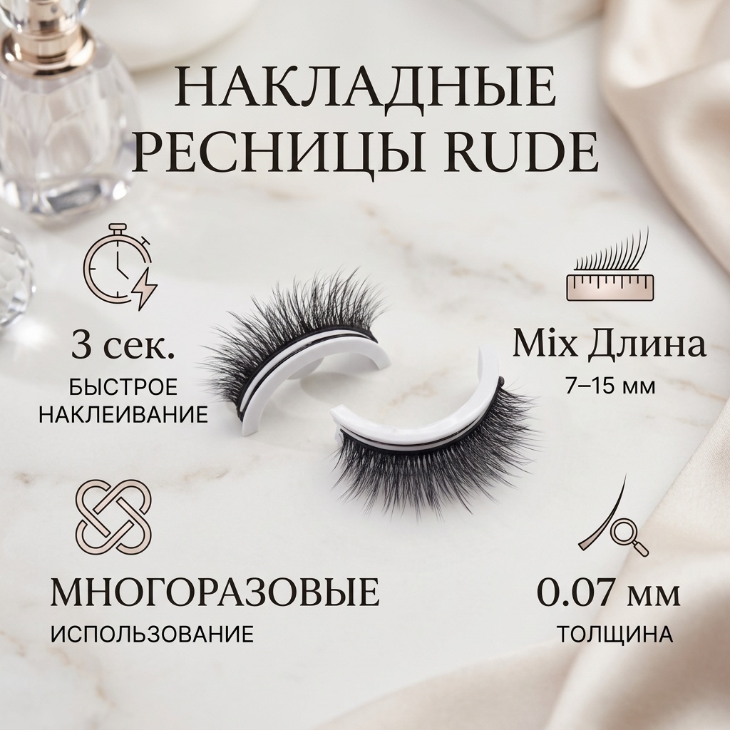 RUDE накладные 5D C 0.07 мм черный mix 7-15 мм