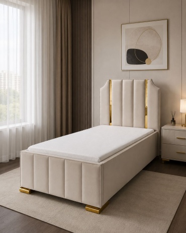 Кровать Ameena 142710260 односпальная, 90x200 см (с матрасом, без подъёмного механизма) бежевый