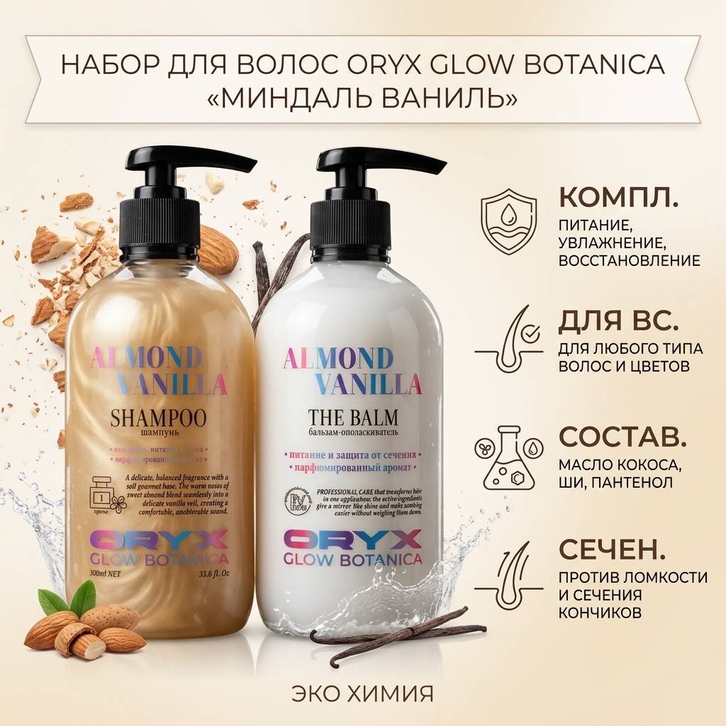 Oryx Glow Botanica «Миндаль Ваниль» набор по уходу за волосами для женщин