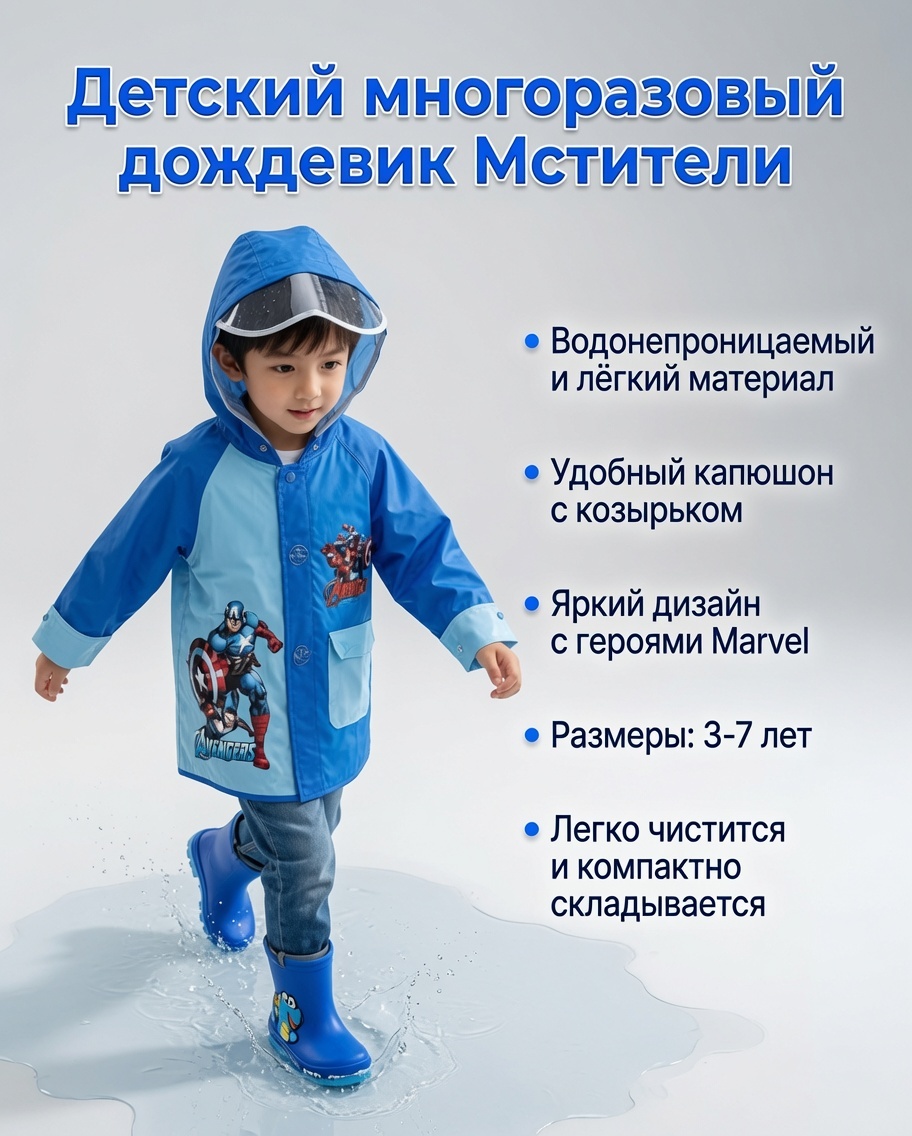 Дождевик Капитан Америка синий, голубой