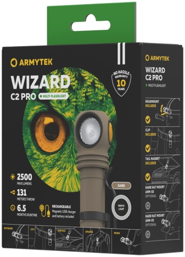 Фонарь Armytek Wizard C2 Pro Sand White налобный бронзовый
