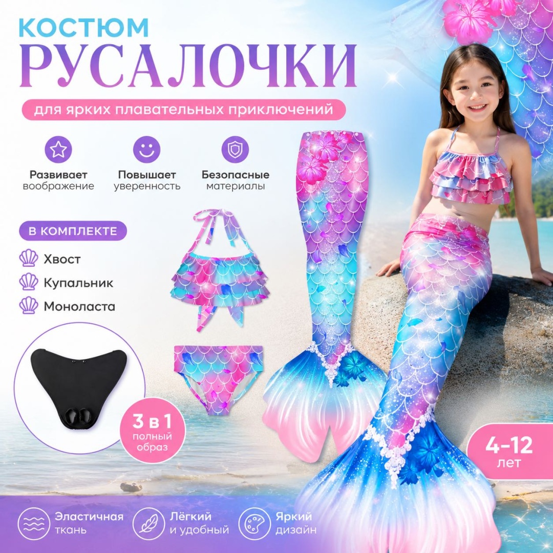 Раздельный купальник фиолетовый, бирюзовый