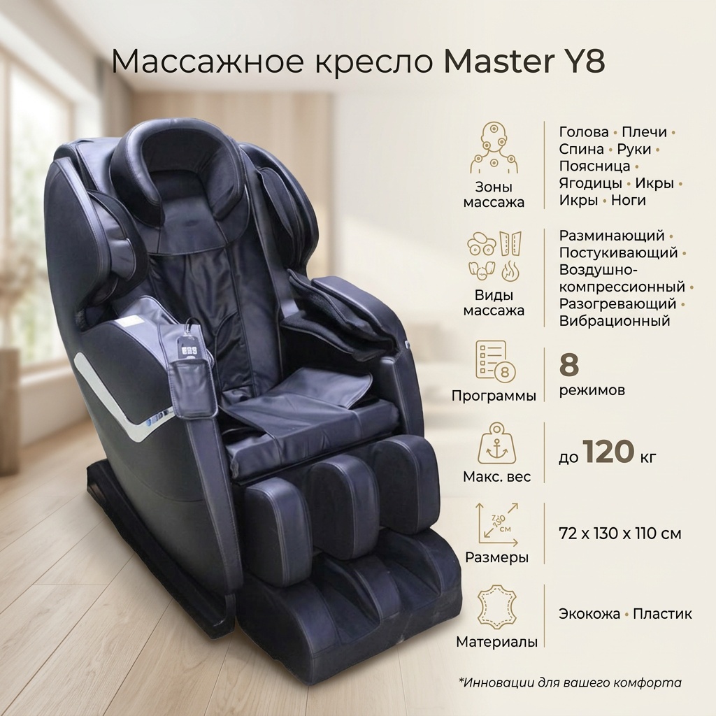 Массажное кресло IVI Y8 черный до 120 кг 8 программ