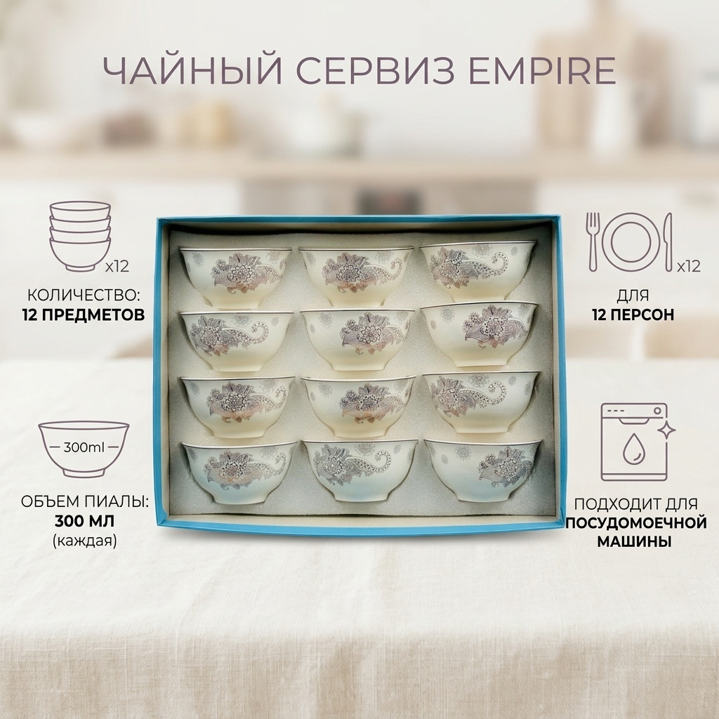 Сервиз на 12 персон EMPIRE , предметов: 12, чайный, керамика