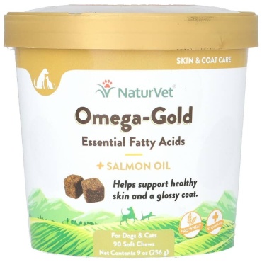 NaturVet, Omega-Gold с жиром лосося, добавка для собак и котов, 90 мягких жевательных таблеток