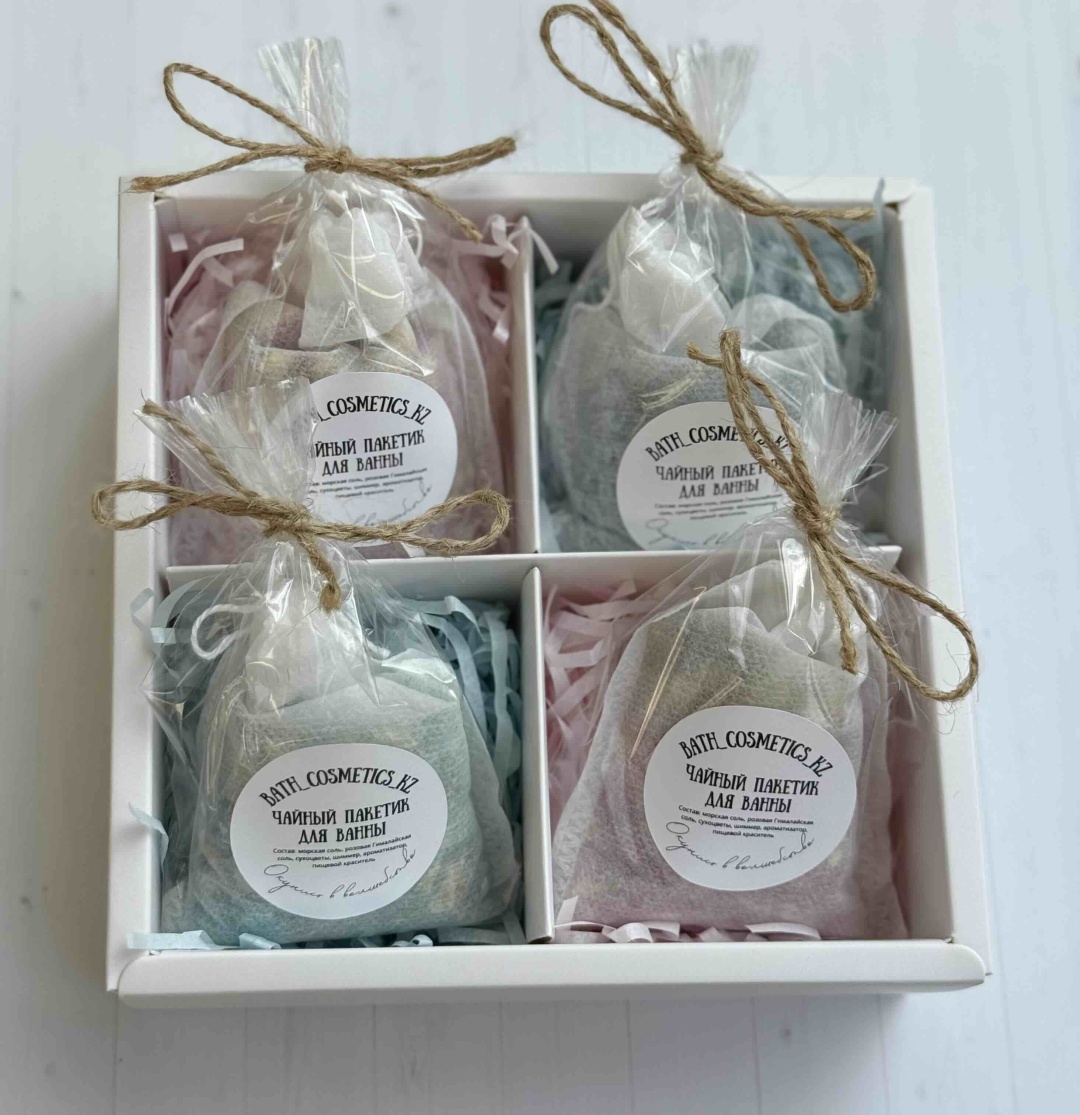 Bath_cosmetics_kz Чайный пакетик для ванны, соль для ванны 4 шт морская соль 4 шт по 60 г