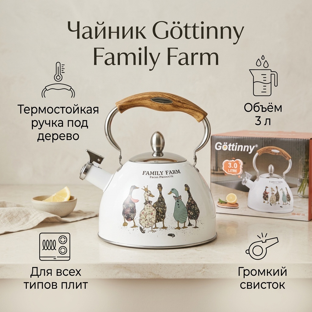 Gottiny чайник MH-AO18A 3 л, эмалированная сталь
