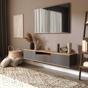ТВ-тумба навесная SQC BROWN GREY 3, 220x32x35 см, коричневый, темно-серый