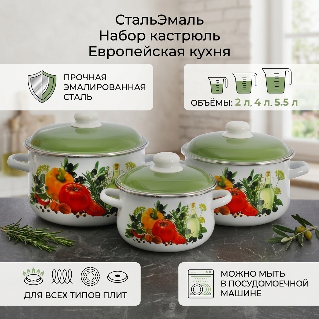 Набор кастрюль СтальЭмаль 3 в 1