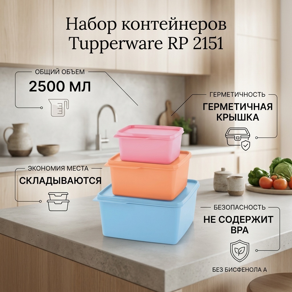 Tupperware набор контейнеров RP 2151 3 шт, пластик