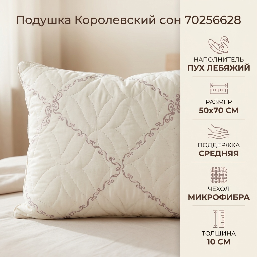 Подушка Королевский сон 50x70 см, пух лебяжий