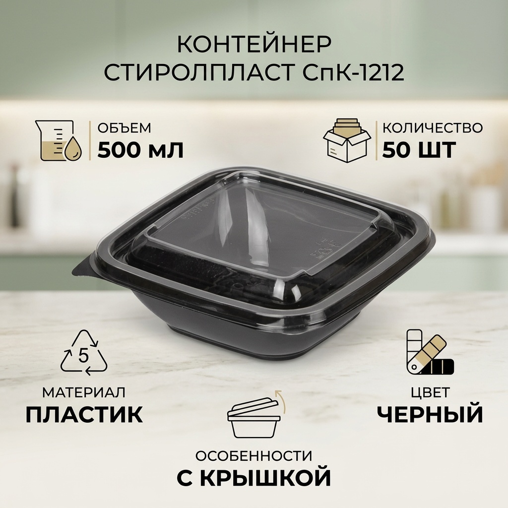 СТИРОЛПЛАСТ СпК-1212 500 мл с крышкой черный 50 шт