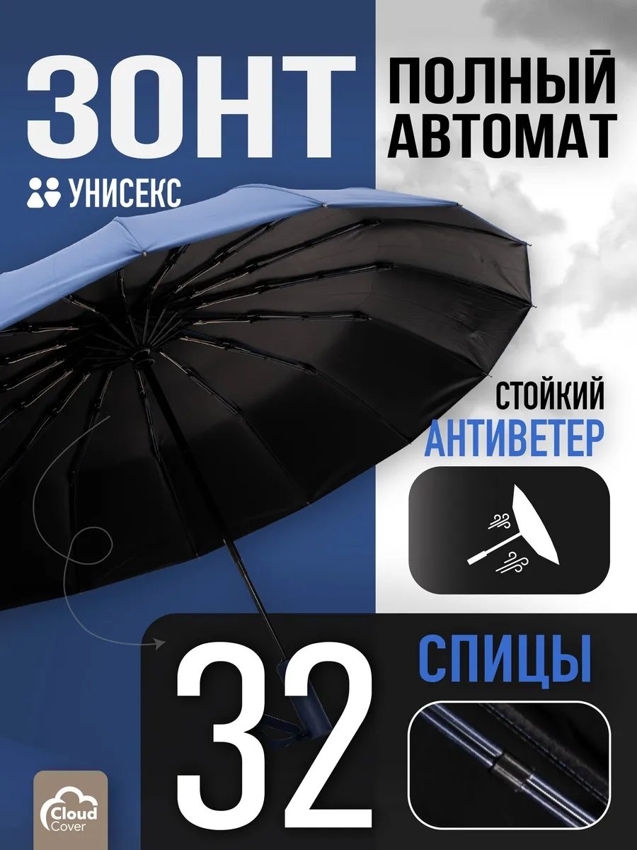 Складной зонт полуавтомат темно-синий