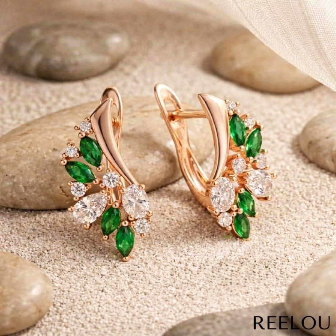 Серьги REELOU 614855573 вес 2 г сплав покрытый золотом 24К, фианит