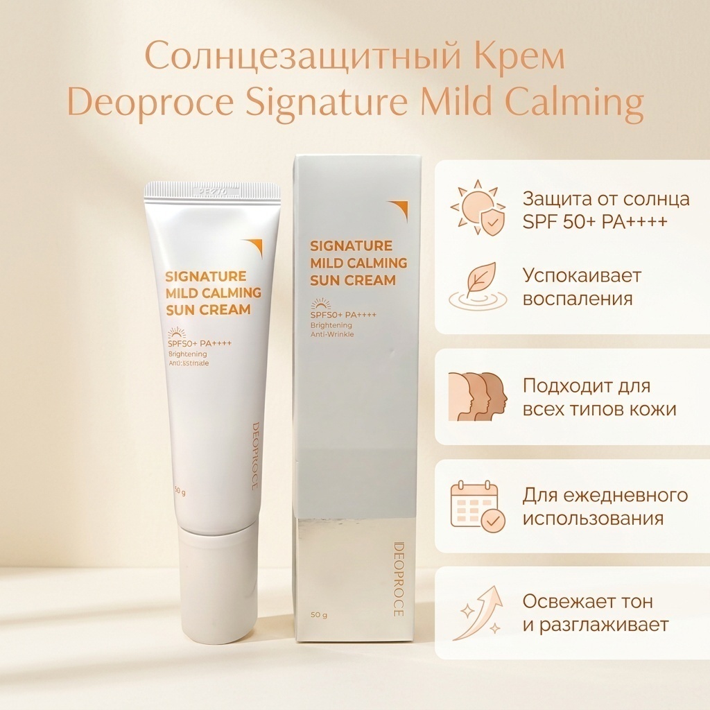 Deoproce крем Signature Mild Calming Sun Cream SPF50+ PA+++ для лица, для зоны декольте 50 г