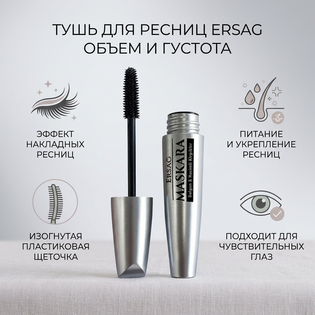 Тушь для ресниц ERSAG Объем и густота для объема, удлиняющая, для питания черный