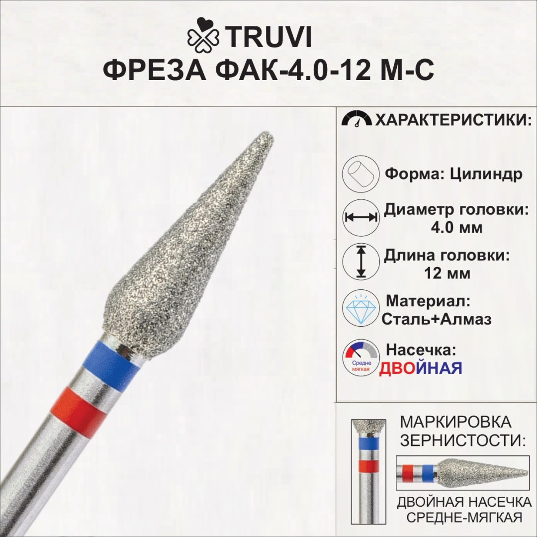 Насадка Truvi ФАК-4.0-12М-С фреза капля насечка красная, синяя 5 шт
