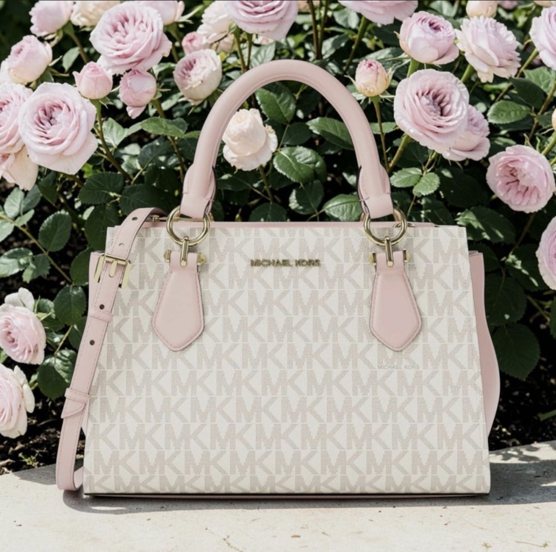 Сумка тоут Michael Kors канвас бежевый, розовый