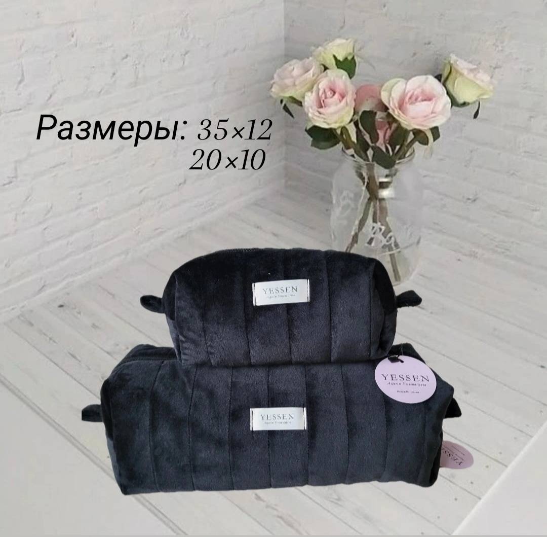 YESSEN косметичка хлопок, бархат черный, розовый 35X12 см