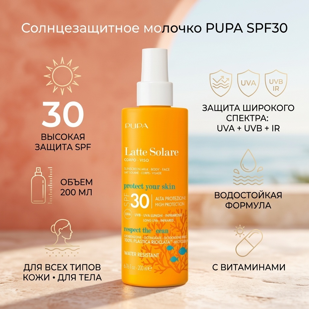 PUPA Sunscreen Milk SPF30 молочко для тела 200 мл