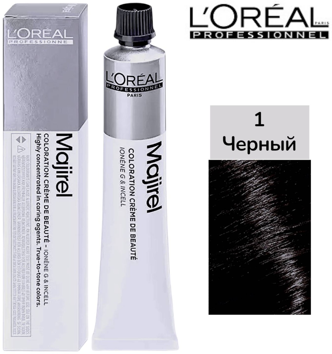 Loreal Professionnel Paris Краситель стойкий Majirel, чёрный 1 крем-краска 60 мл