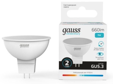 Gauss 9W GU5.3, светодиодная, нейтральный белый